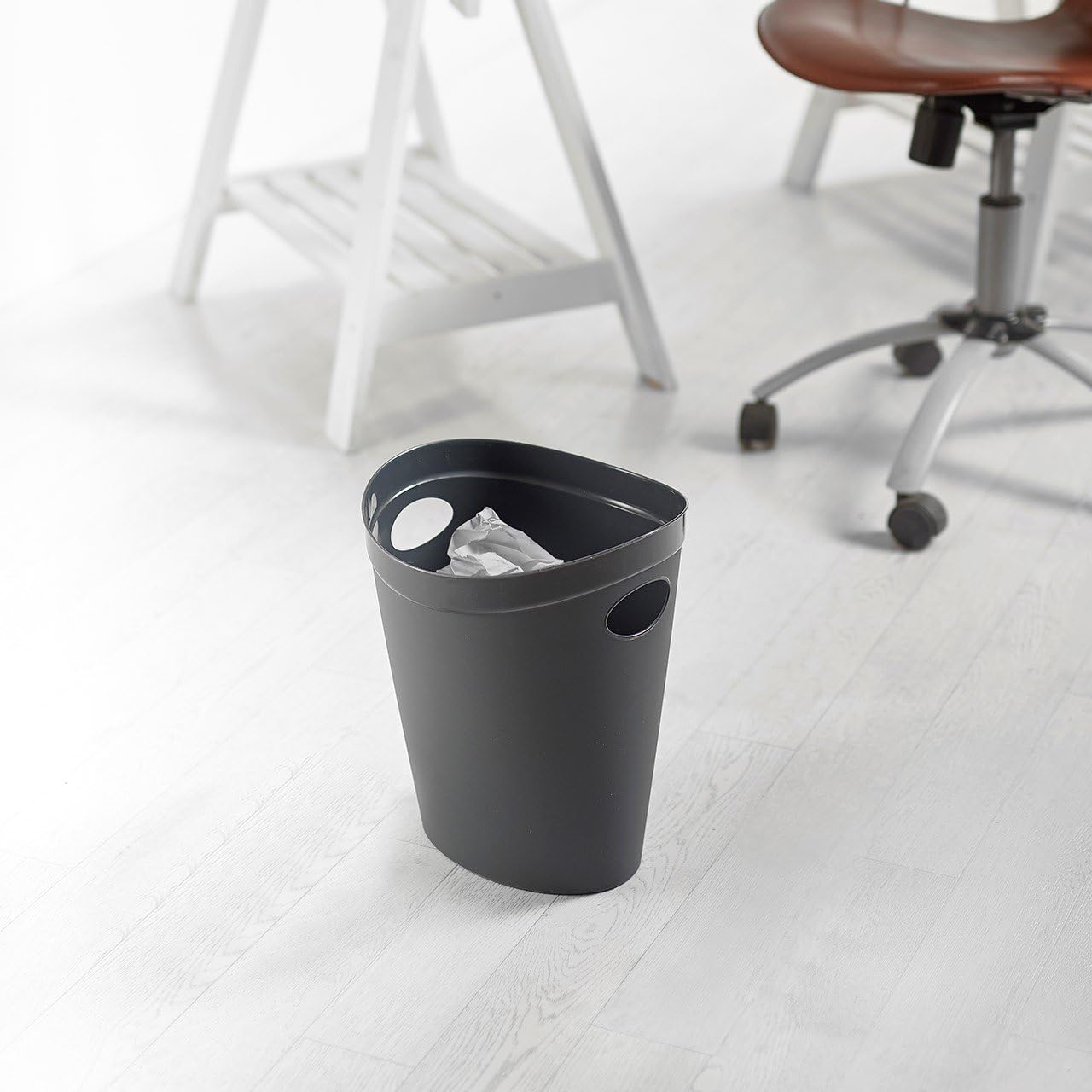 Addis 518039 Waste Paper Bathroom/Bedroom/Office Bin, Charcoal, 26 X 27 X 33 Cm