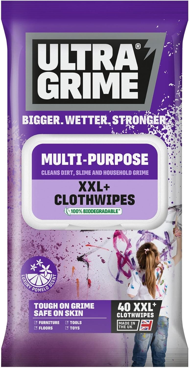 UltraGrime Multi-Purpose Pomelo XXL+ Biodegradable Cleaning Wet Wipes