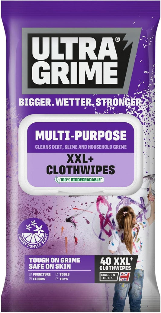 UltraGrime Multi-Purpose Pomelo XXL+ Biodegradable Cleaning Wet Wipes