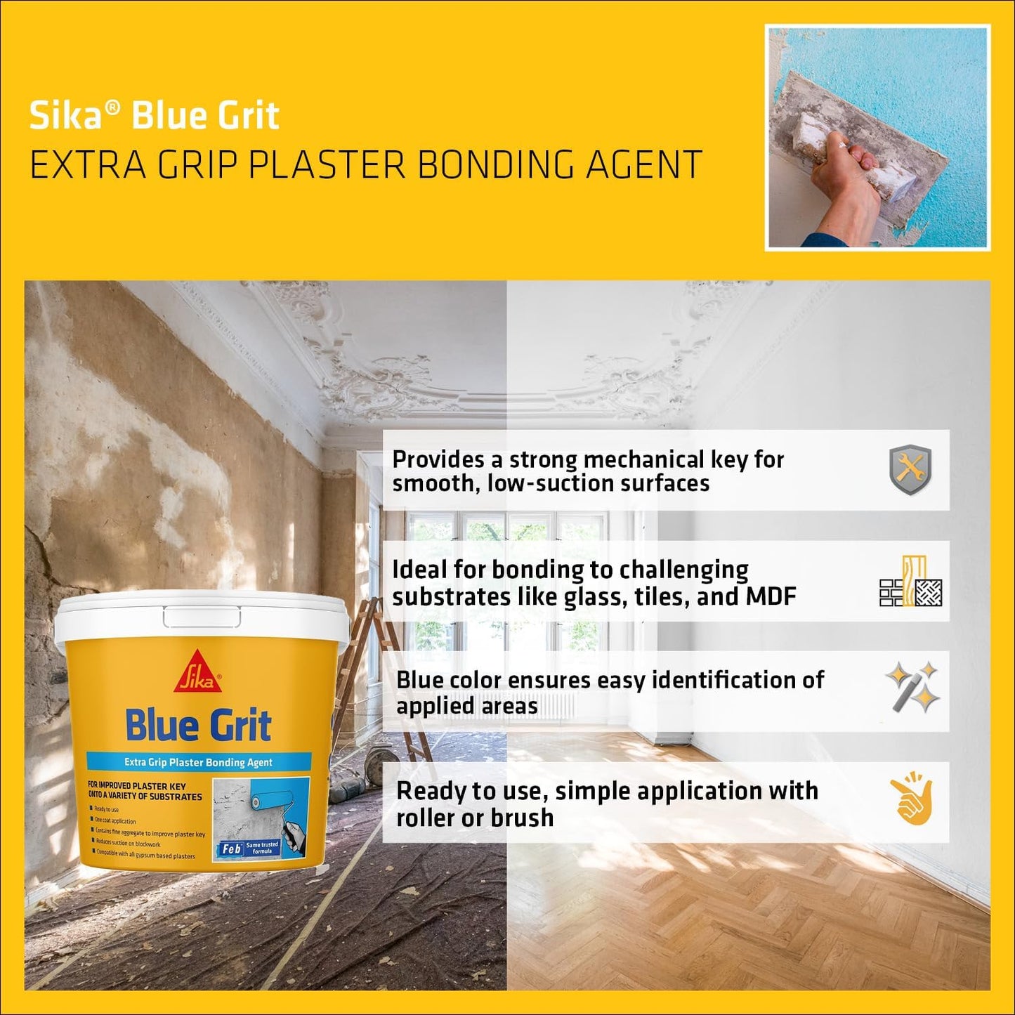 Sika Everbuild Blue Grit, Extra Grip Plaster Bonding Agent | 5 Litre