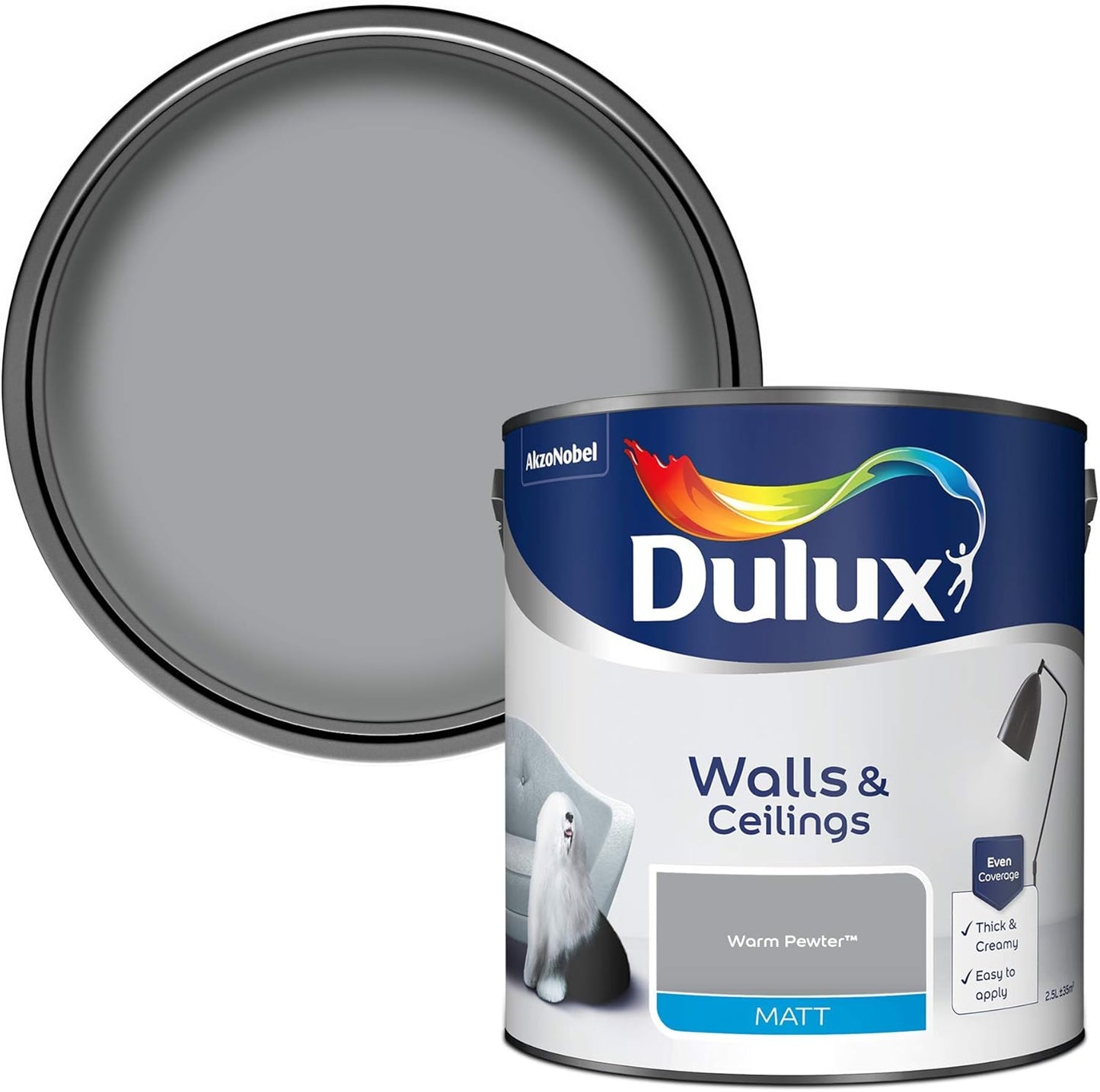 Dulux Walls & Ceilings Matt Emulsion Paint - Warm Pewter - 2.5L