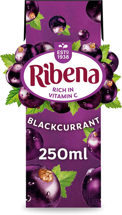 Ribena Blackcurrant Juice Kid Party Vitamin C Flavour Fruit Carton Pack 24x250ml