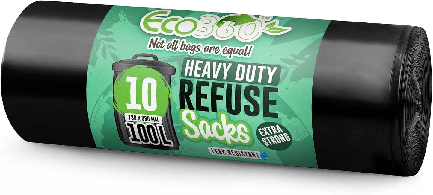 Ecobag Extra Strong Heavy Duty Refuse Sacks | 100L Capacity | 10 Pack Roll