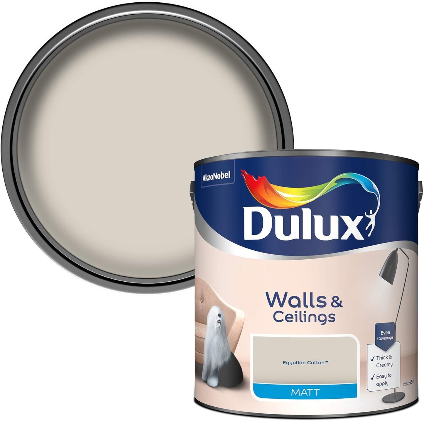 Dulux Walls & Ceilings Matt Emulsion Paint - Egyptian Cotton - 2.5L