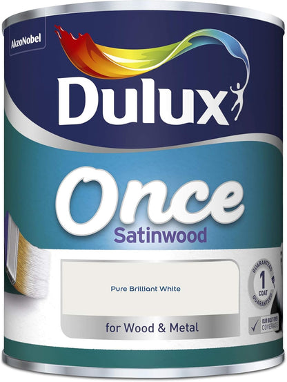 Dulux Once Satinwood Paint For Wood And Metal - Pure Brilliant White 2.5L