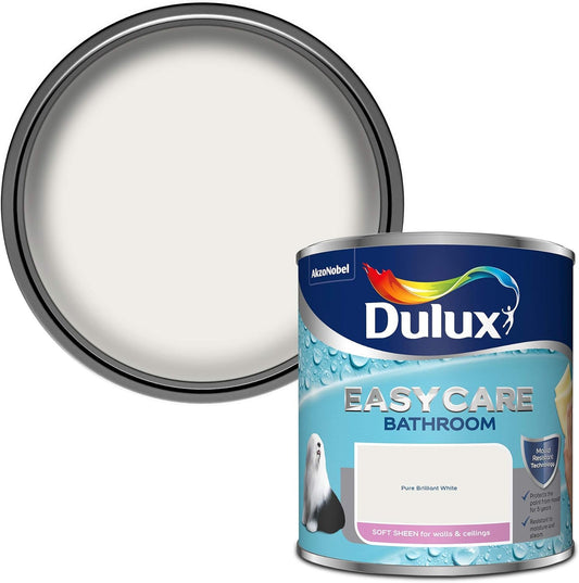 Dulux Easycare Bathroom Soft Sheen Emulsion Paint For Walls And Ceilings Pure Brilliant White 1L