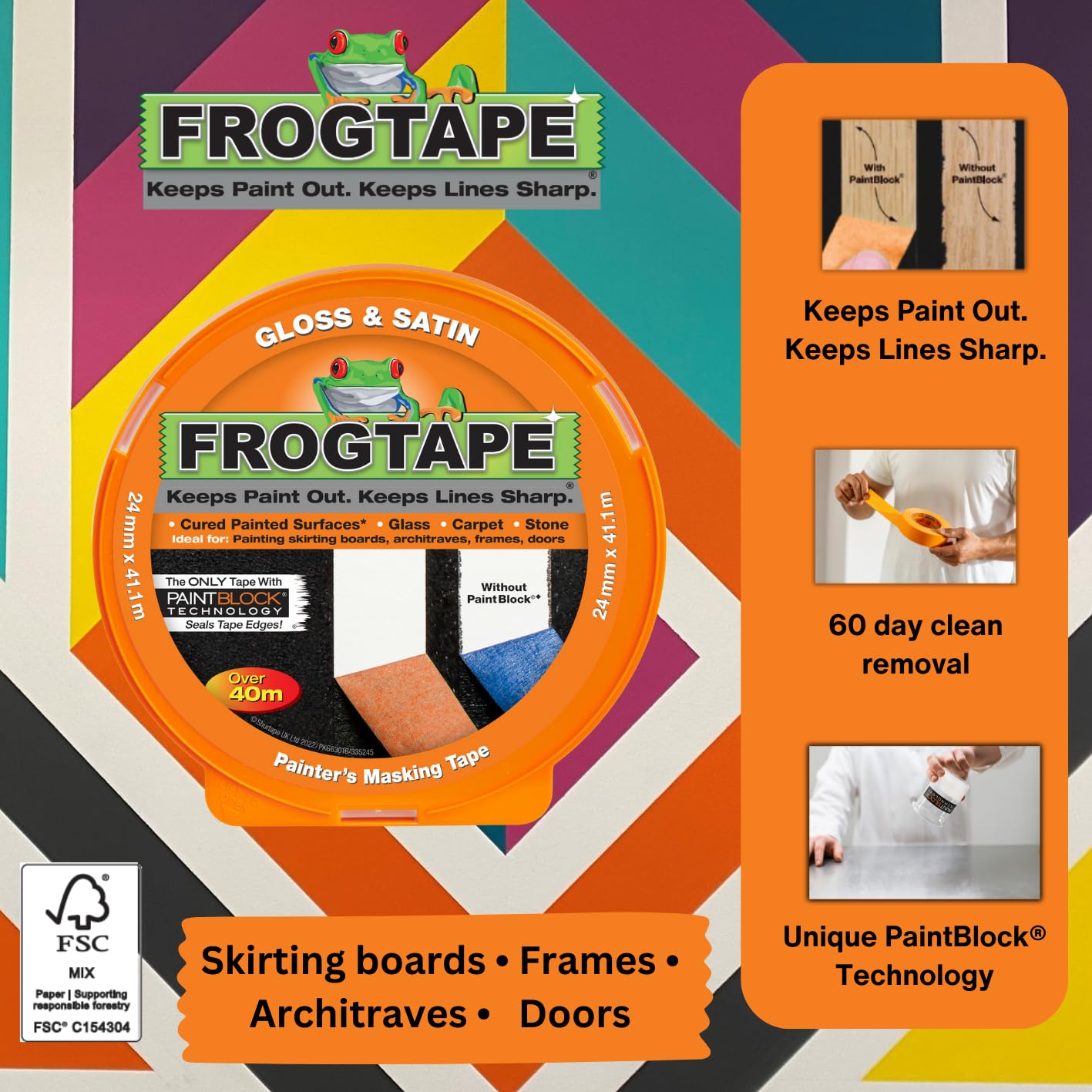 Frog Tape Orange Gloss & Satin | Painters Masking Tape | 24mm X 41.1M