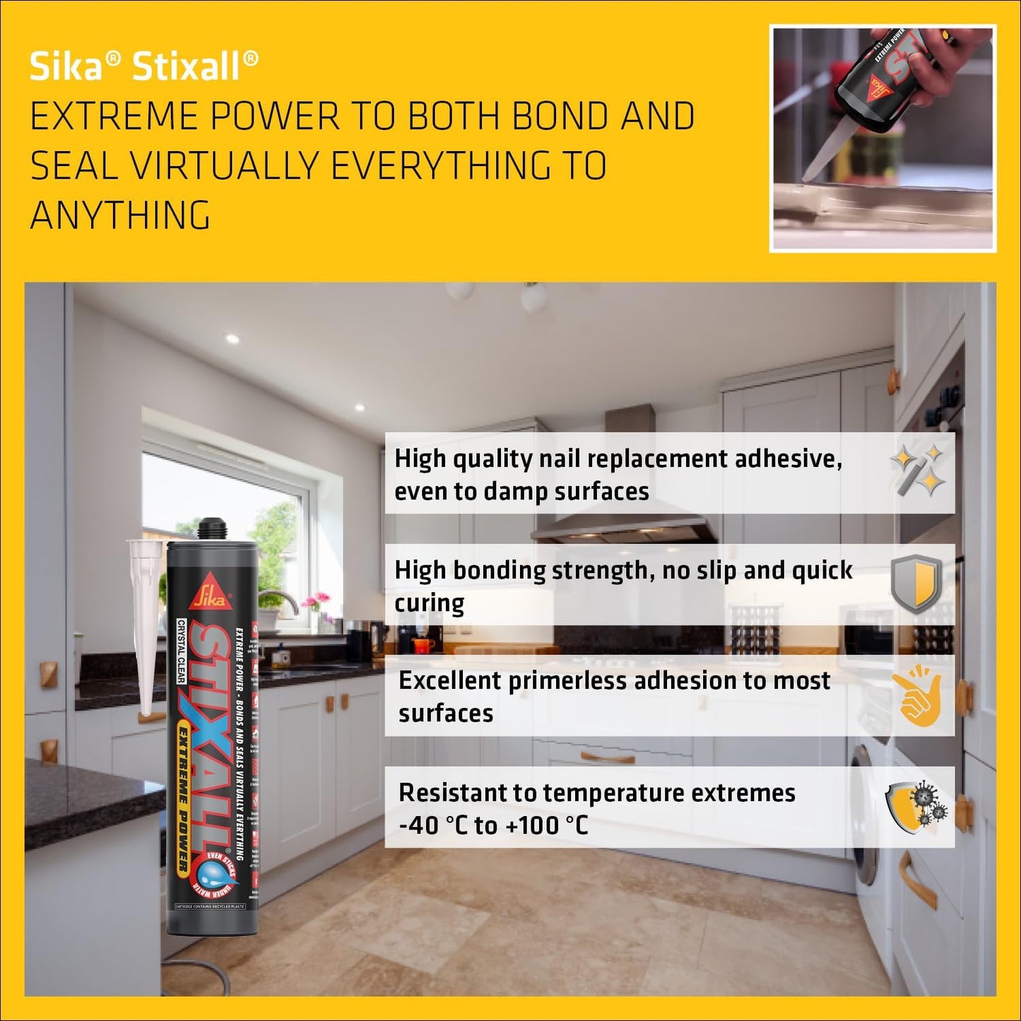 Everbuild Stixall Extreme Power Sealant And Adhesive | Waterproof | Crystal Clear | 290ml