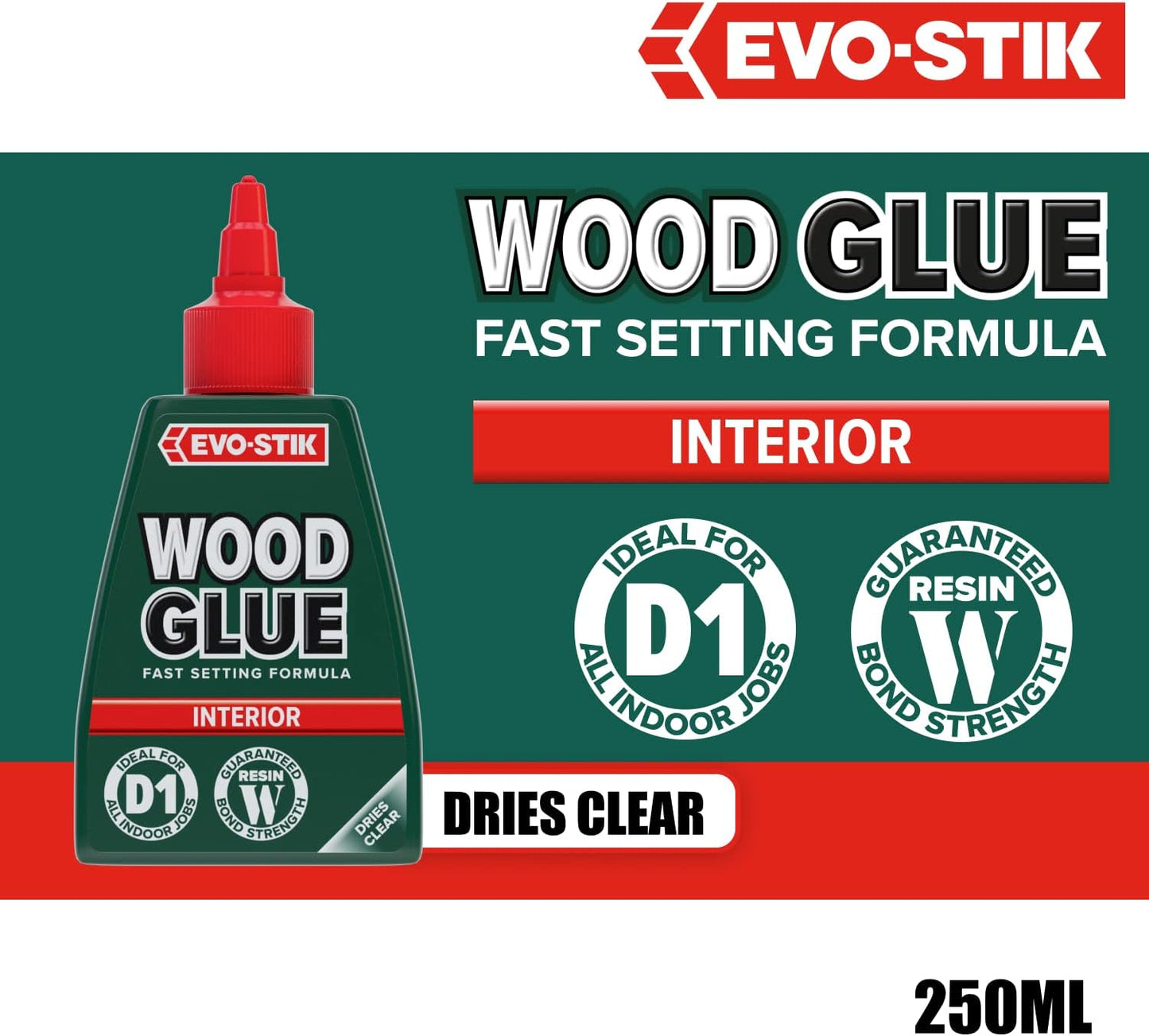EVO-STIK Wood Glue | Interior | Extra Strong | Fast Setting | Dries Clear | 1 x 250ml