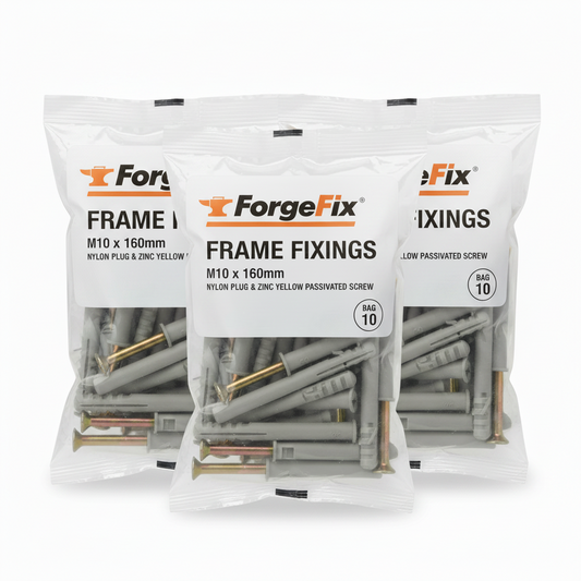 ForgeFix Frame Fixings | M10 x 160mm | Nylon Plug, Zinc Yellow Passivated Screw | Bag 30