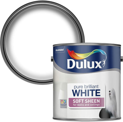 Dulux Soft Sheen Emulsion Paint For Walls And Ceilings - Pure Brilliant White 2. 5 Litres