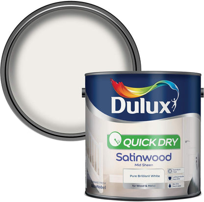 Dulux Quick Dry Satinwood Paint For Wood And Metal, Pure Brilliant White, 2.5 L