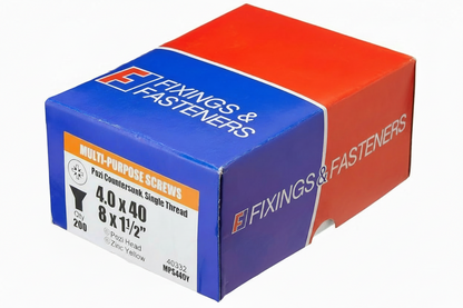 ForgeFix Multi-Purpose Single Thread Screws | 4.0 x 40mm | Zinc Yellow Passivated | Box 200