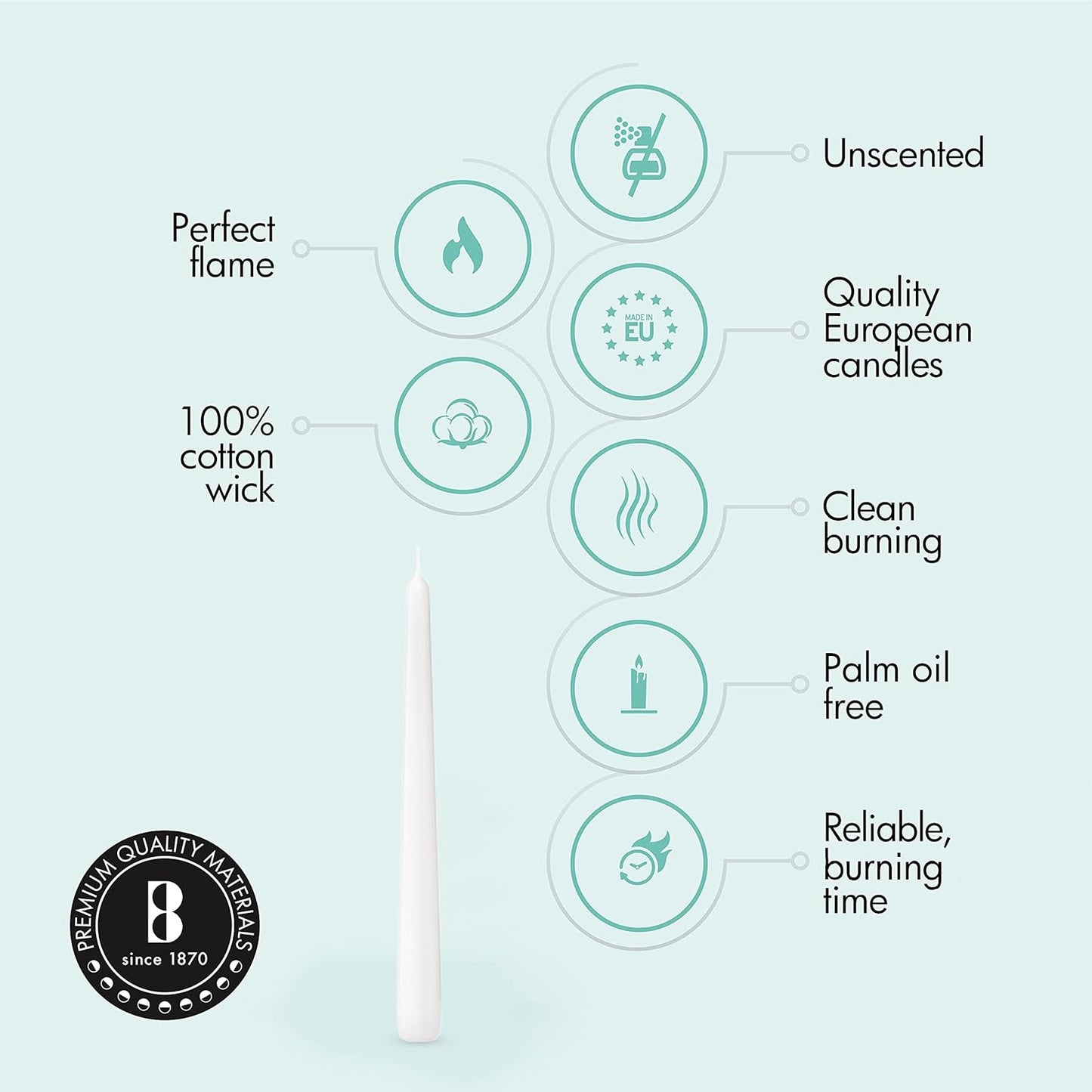 Bolsius Tapered Candles 10 Inch White 7 Hour Burn (Pack of 100)