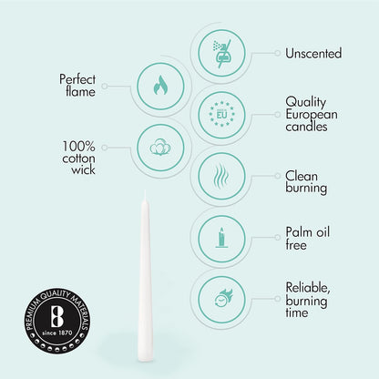 Bolsius Tapered Candles 10 Inch White 7 Hour Burn (Pack of 100)