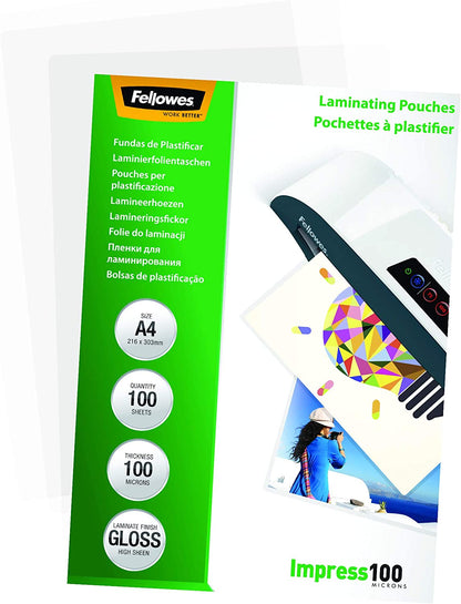 Fellowes A4 Glossy Laminating Pouch 100 Micron (Pack of 100) 5351111