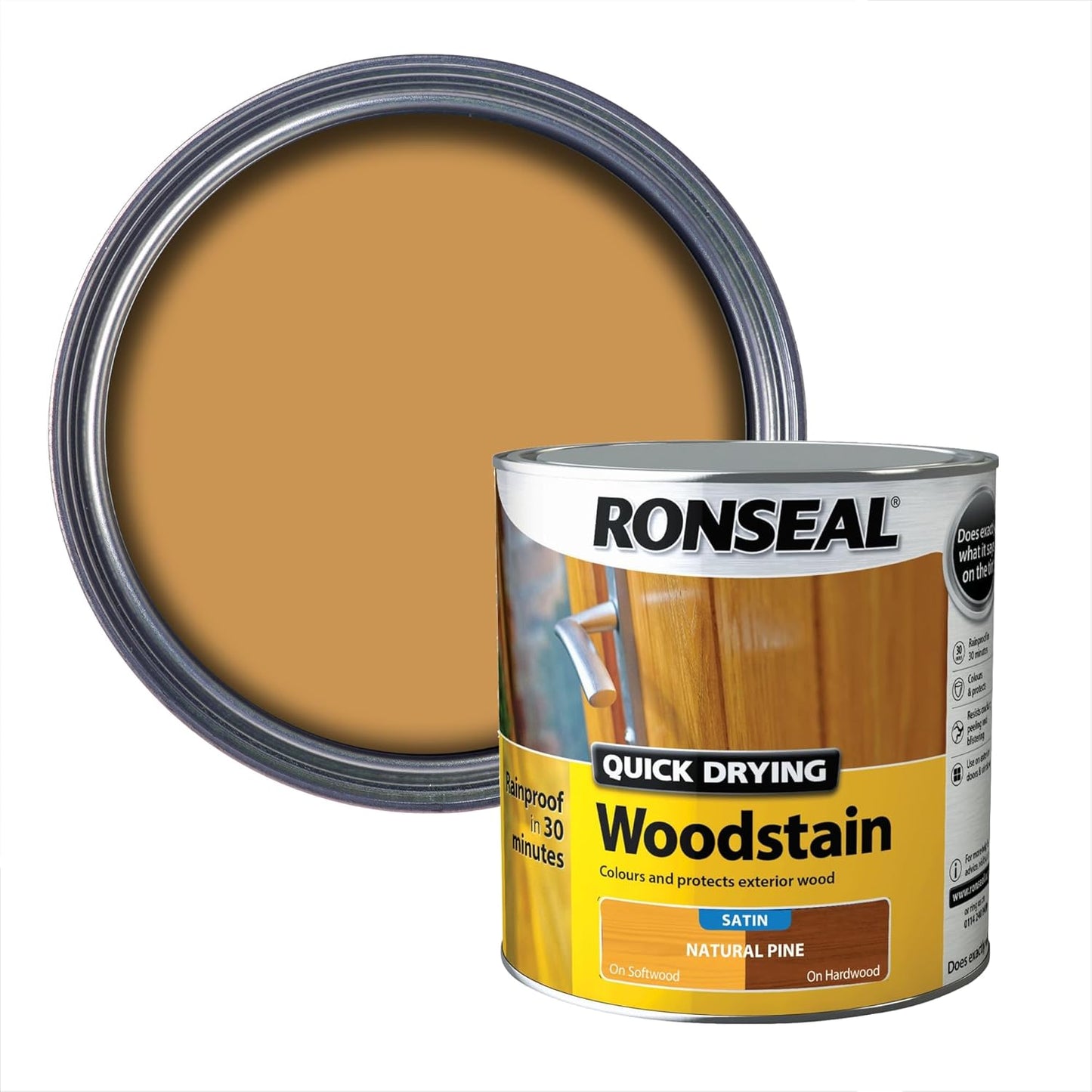 Ronseal Natural Pine Satin Woodstain | Soft or Hard Wood | Quick Drying | 2.5L