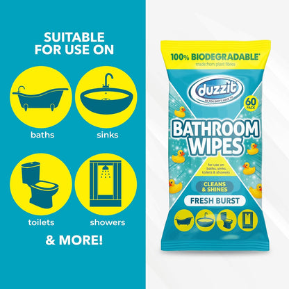 Duzzit Bathroom Wipes | 60 Biodegradable Wipes | Fresh Burst | 1 x 60 Pack