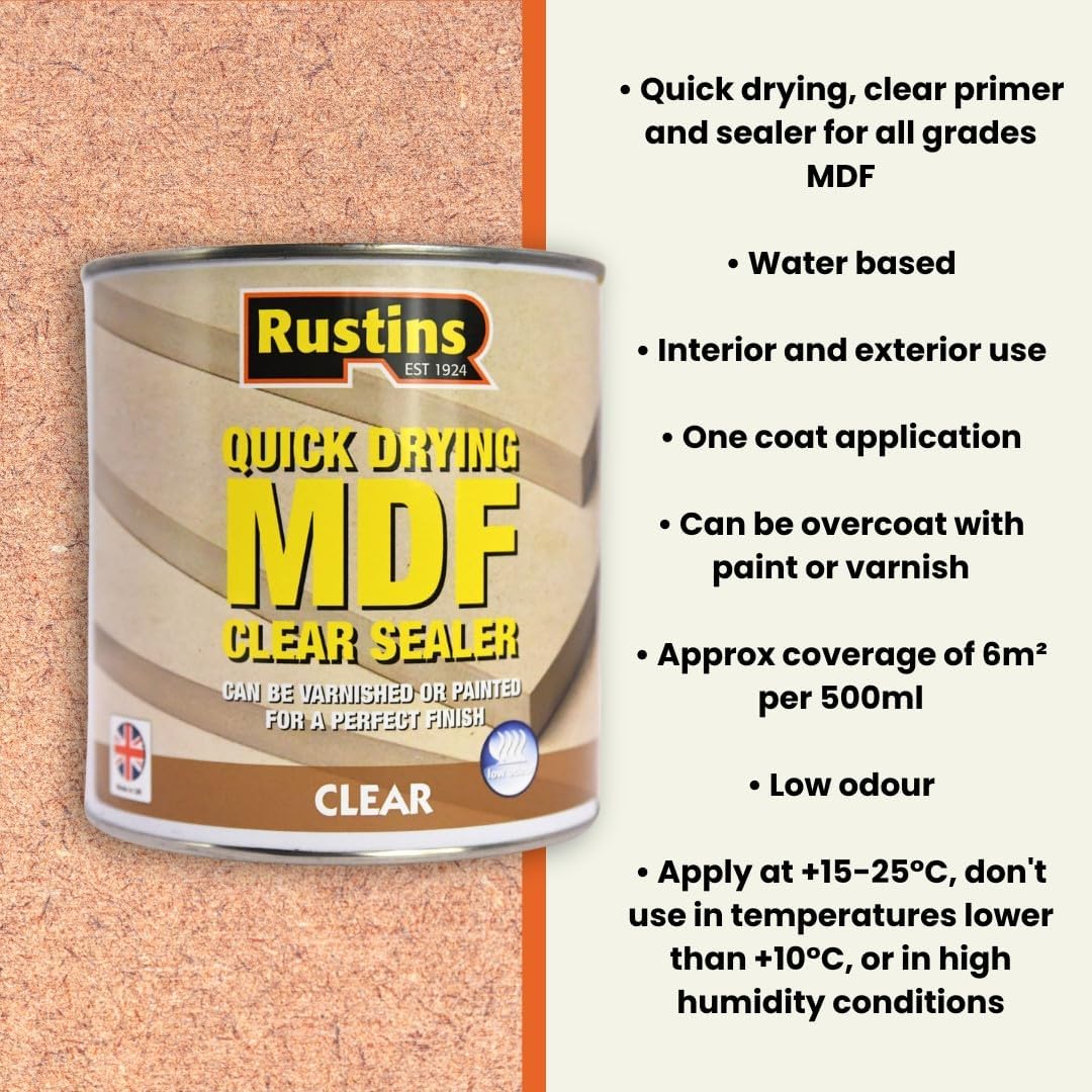 Rustins Quick Dry MDF Sealer | Professional Sealant For Rapid Results | 500ml