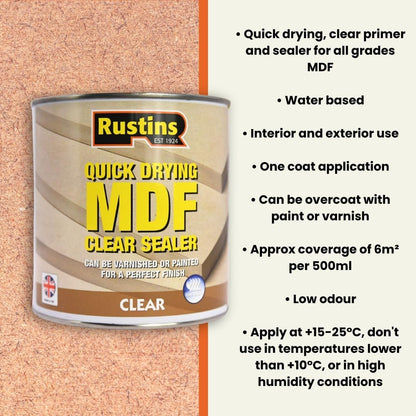 Rustins Quick Dry MDF Sealer | Professional Sealant For Rapid Results | 250ml