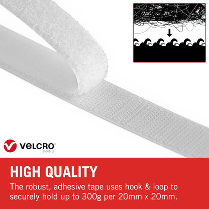 Velcro {Vel-Ec60214} 20mm X 2.5m Stick On Tape - White.