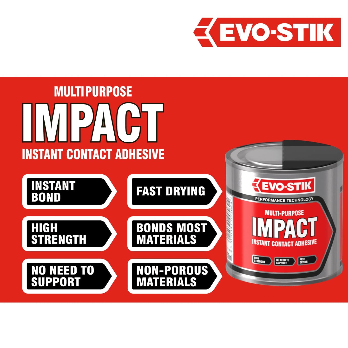 Evo-Stik Impact Adhesive, Multipurpose, High-Strength Adhesive, 250ml Tin.