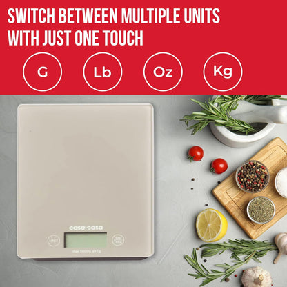 Casa & Casa Digital Kitchen Scales | Precise Graduation to 1g | Stone Grey.