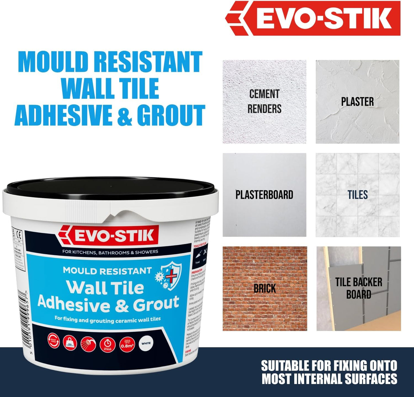 EVO-STIK Mould Resistant Wall Tile Adhesive & Grout 1 Litre