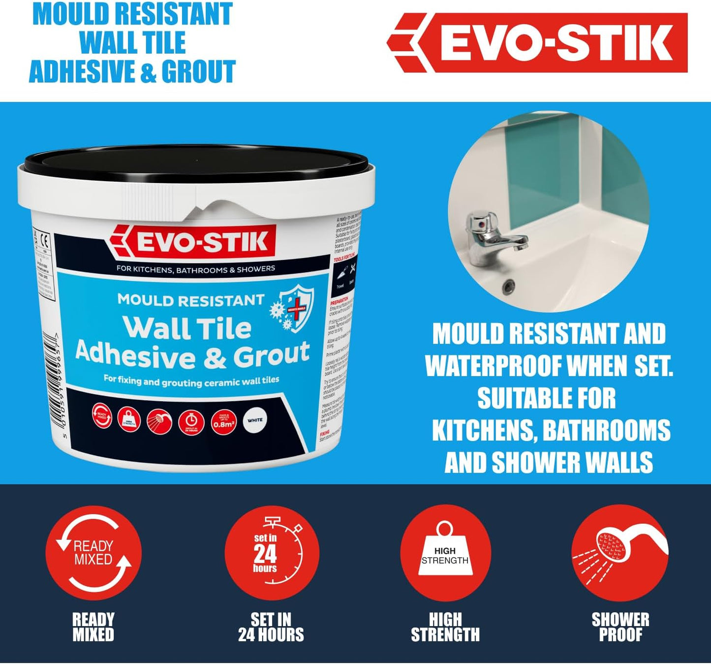 EVO-STIK Mould Resistant Wall Tile Adhesive & Grout 1 Litre