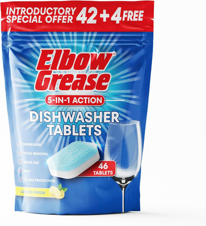 Elbow Grease Dishwasher Tablets | 5 in 1 | Lemon | 1 x 46 Tablets
