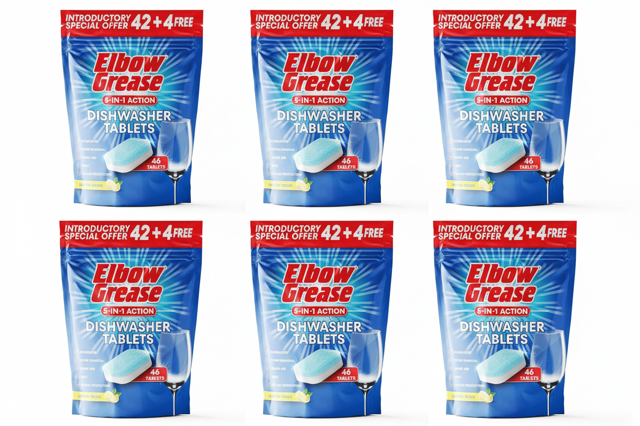 Elbow Grease Dishwasher Tablets | 5 in 1 | Lemon | 1 x 46 Tablets
