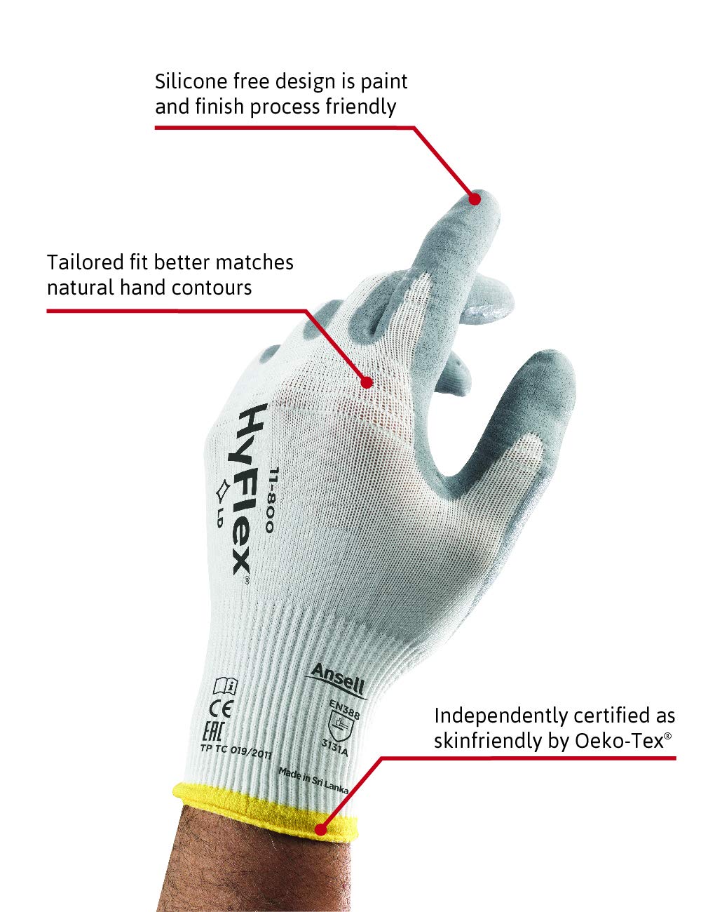 Ansell Hyflex Grey Foam Gloves (Pair)