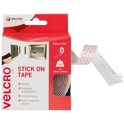 Velcro {Vel-Ec60214} 20mm X 2.5m Stick On Tape - White.