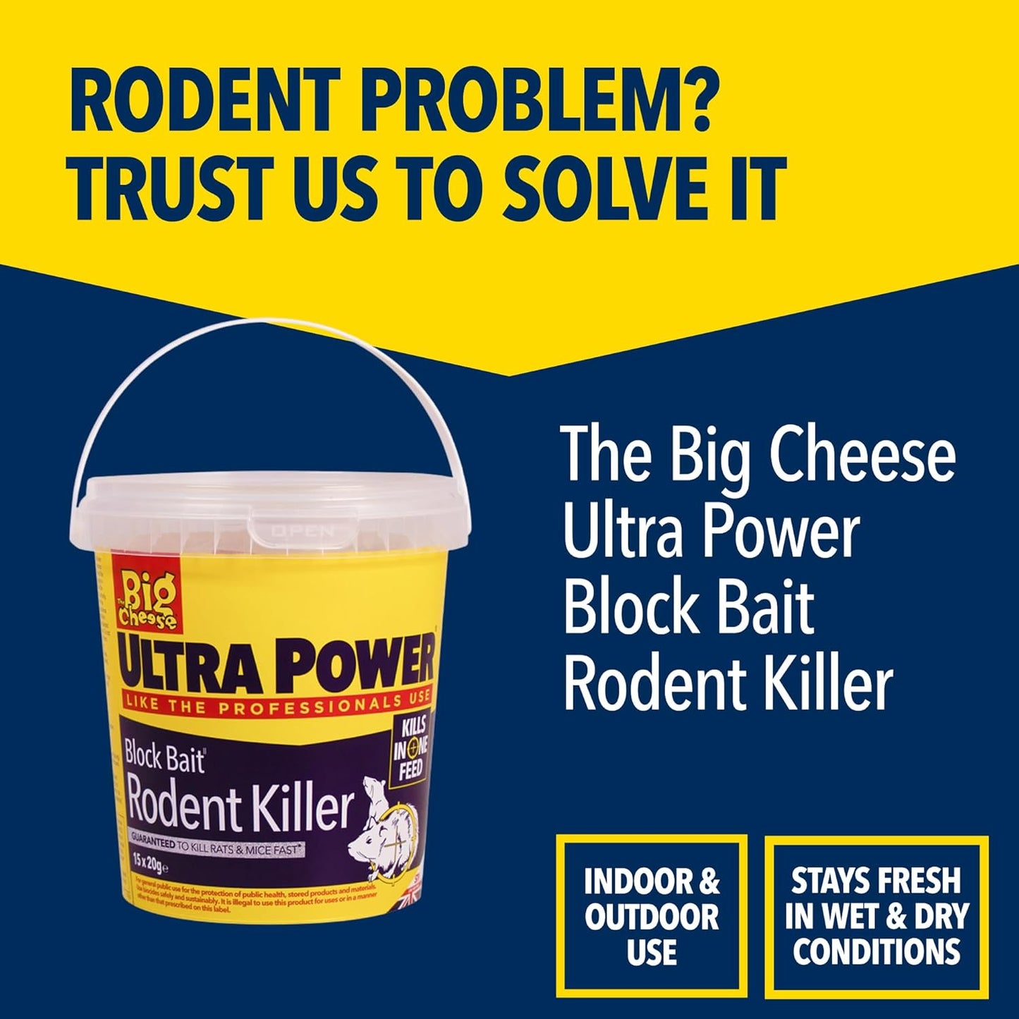 The Big Cheese Ultra Power Rodent Killer Bait Block | 15 x 20g | For Mice & Rats | Ultra Strength