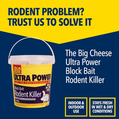 The Big Cheese Ultra Power Rodent Killer Bait Block | 15 x 20g | For Mice & Rats | Ultra Strength