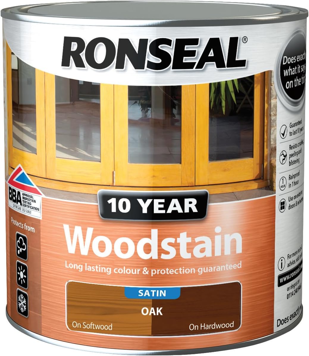 Ronseal 10 Year Oak Satin Quick dry Doors & window frames Wood stain, 2.5L