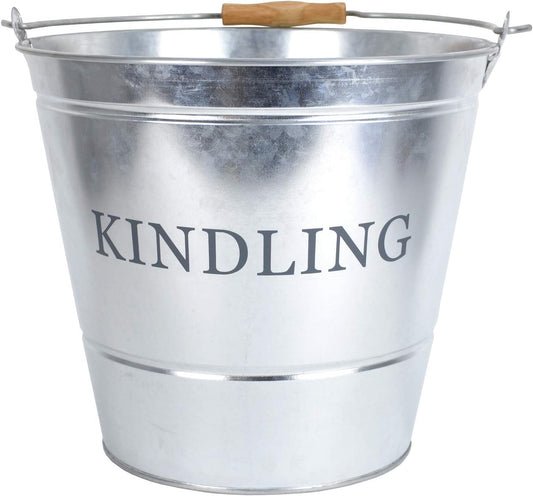 Manor Reproductions | Large Metal Fireside Coal Bucket with Wooden Handle |Galvanised Finish