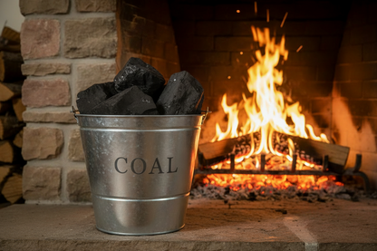 Manor Reproductions | Large Metal Fireside Coal Bucket with Wooden Handle |Galvanised Finish