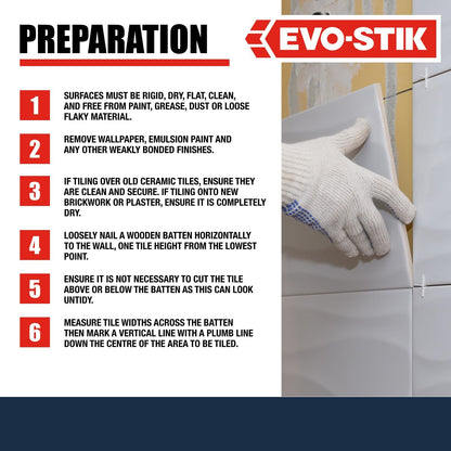 Evo-Stik Wall Tile Adhesive | Instant Grab | Multi Surface| 10L Tub