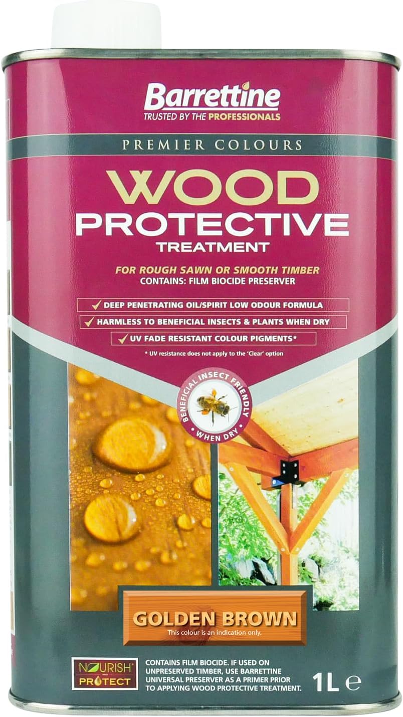 Barrettine Wood Protective Treatment | Fade Resistant | 1 Litre | Golden Brown