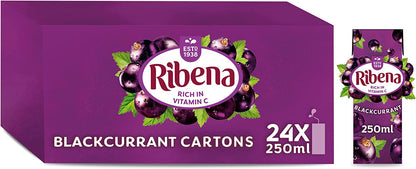 Ribena Blackcurrant Juice Kid Party Vitamin C Flavour Fruit Carton Pack 24x250ml