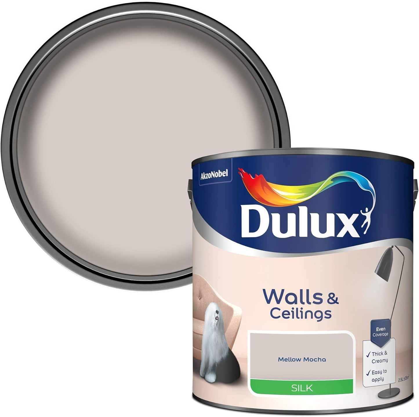 Dulux Silk Emulsion Paint For Walls And Ceilings - Mellow Mocha 2.5 Litres