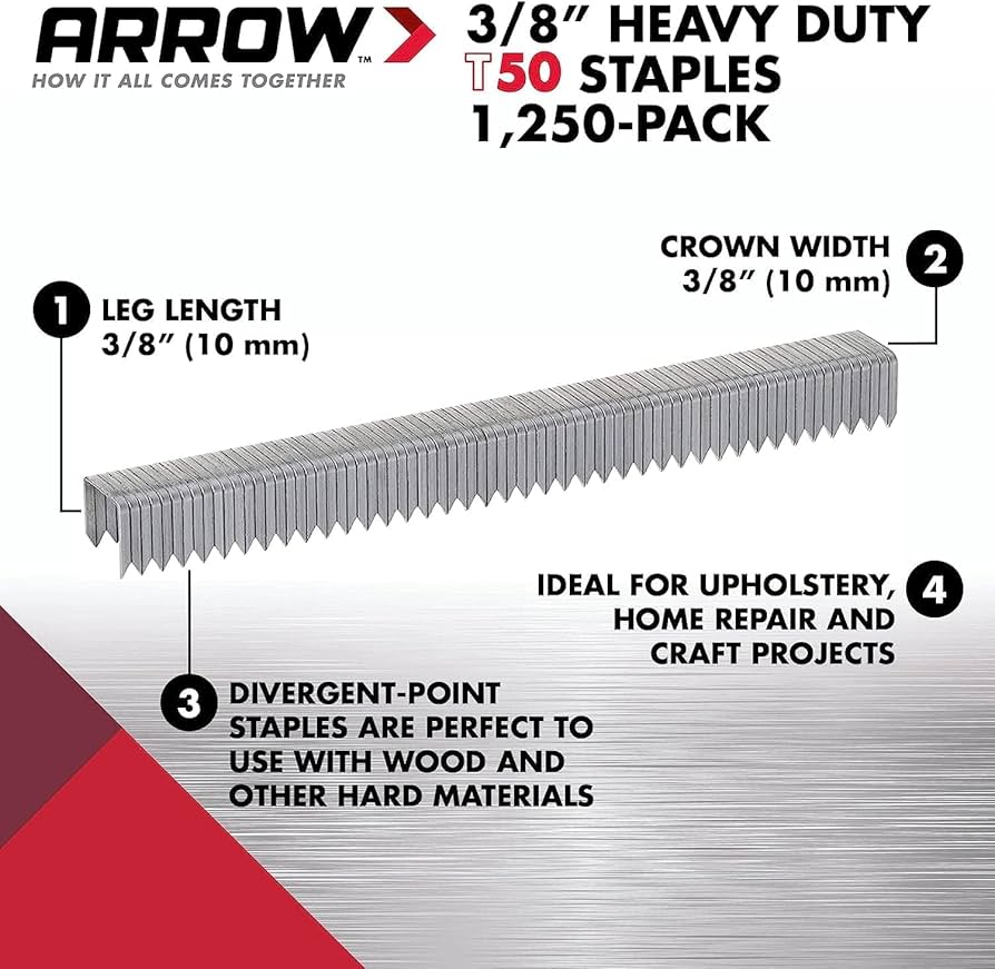 Arrow A50624 T50 Staples, 3/8 Inch (10 mm) | 1250 Staples Per Box