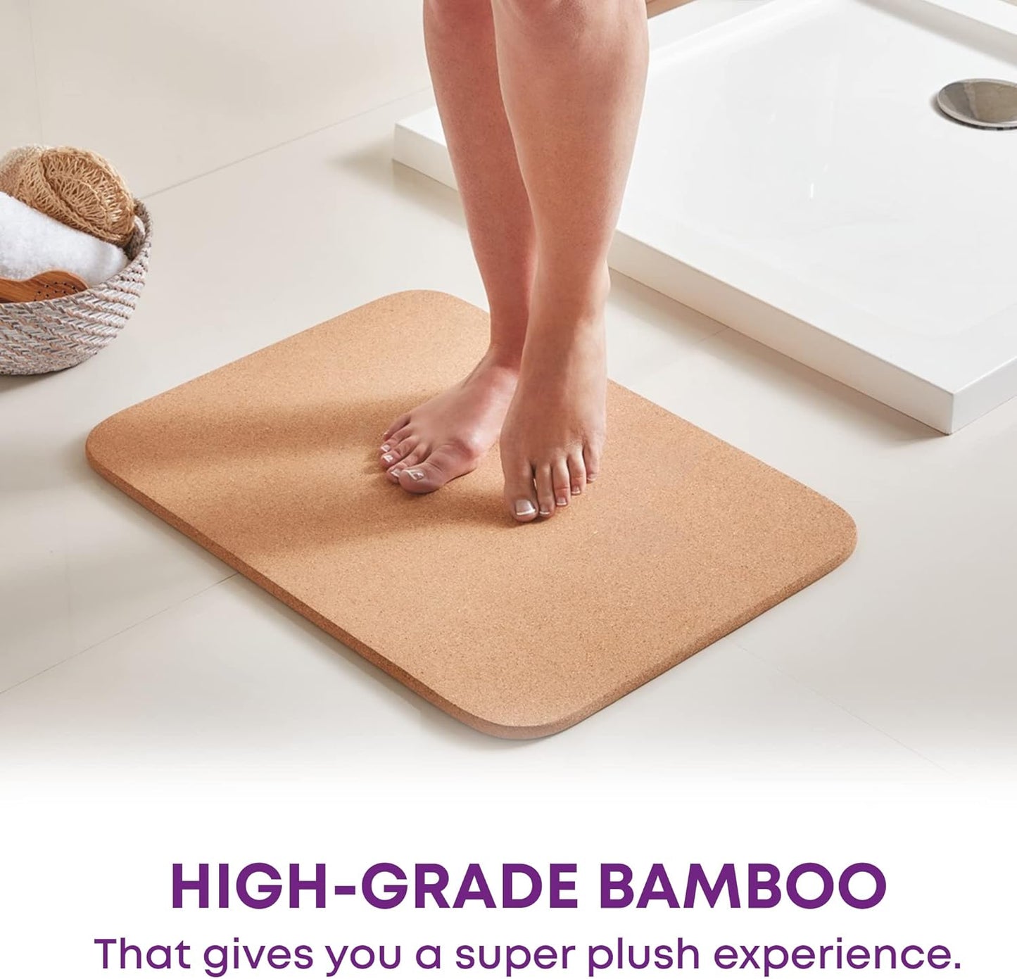 Blue Canyon Natural Cork Bath Mats, Eco-Friendly Durable Wooden Non-slip Bathroom Accessory
