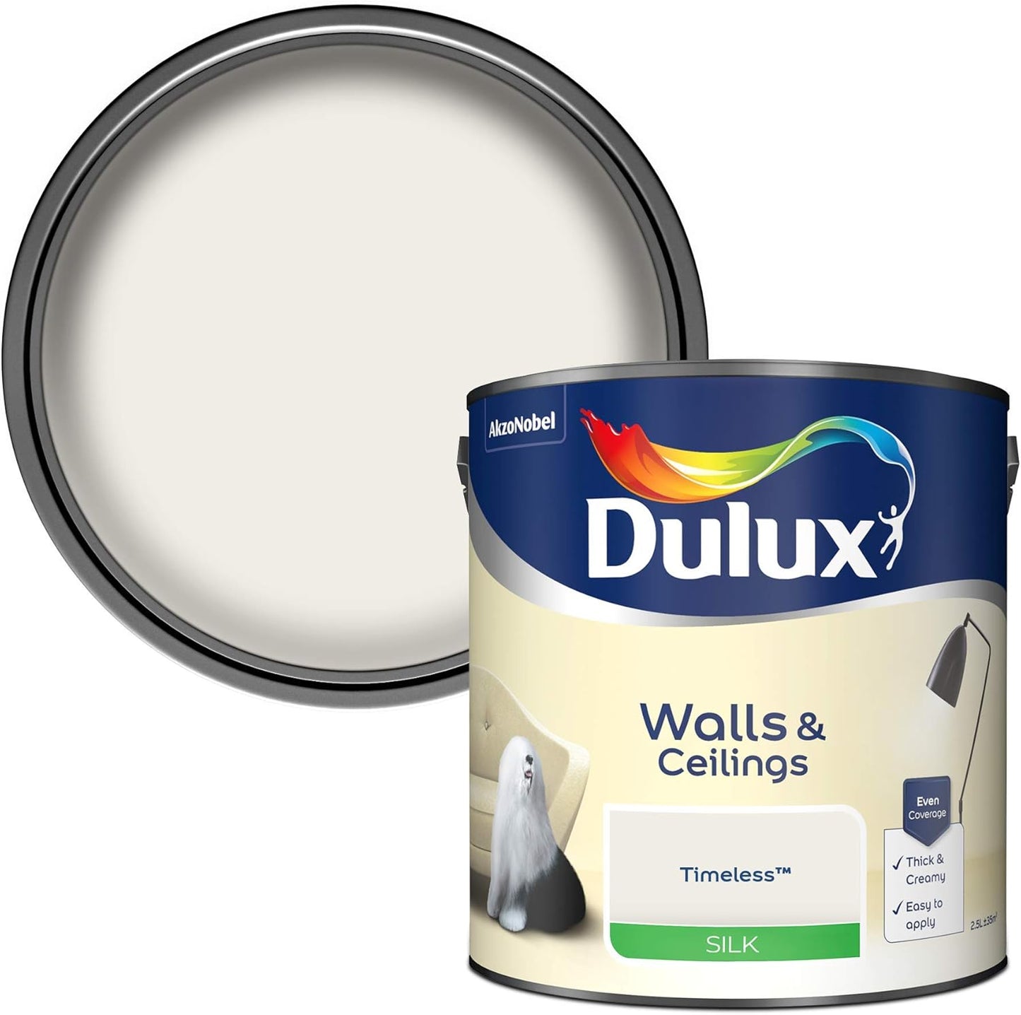 Dulux Silk Emulsion Paint For Walls And Ceilings - Timeless 2.5 Litres