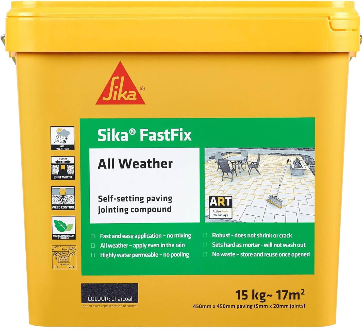 Sika FastFix All Weather Self-Setting Paving Jointing Compound | Ready to Use 15kg | CHARCOAL