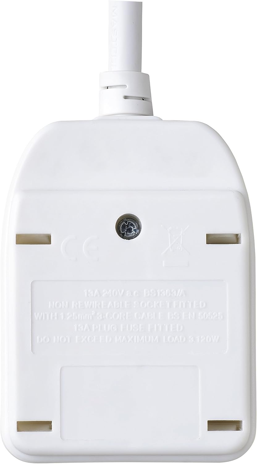 Masterplug Single Socket Long Extension Lead, 10 Metres, White