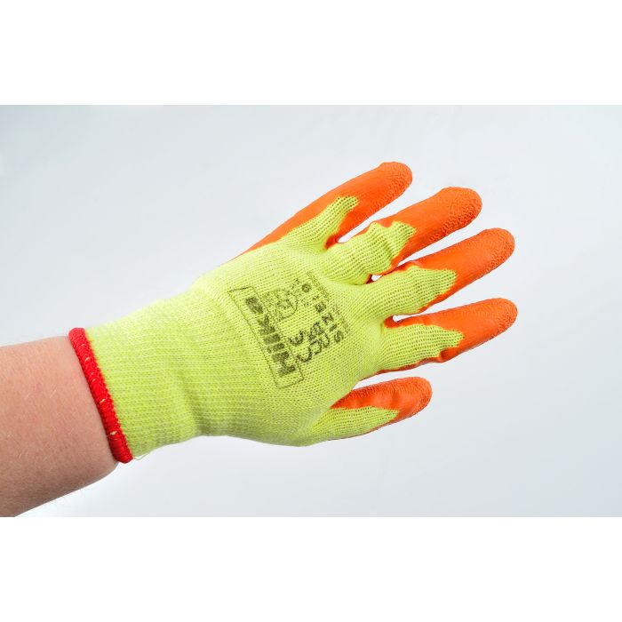 Hilka Branded Orange Latex Coated Work Gloves {Large}