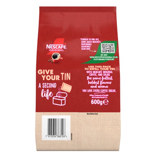 Nescafe Instant Coffee 600g Eco Refill for 750g or 1kg tin.