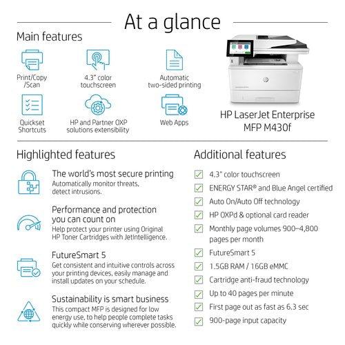 HP LaserJet Enterprise M430f 4-in-1 Mono Laser Printer 3PZ55A#B19